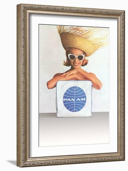 Woman with Big Sunglasses, Straw Hat and Pan Am Bag-null-Framed Art Print