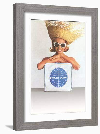Woman with Big Sunglasses, Straw Hat and Pan Am Bag-null-Framed Art Print