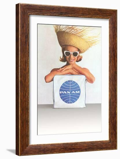 Woman with Big Sunglasses, Straw Hat and Pan Am Bag-null-Framed Art Print