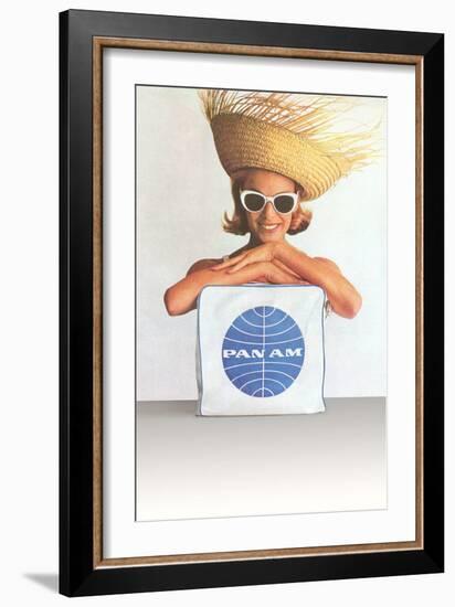 Woman with Big Sunglasses, Straw Hat and Pan Am Bag-null-Framed Art Print