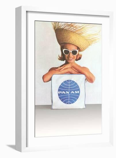 Woman with Big Sunglasses, Straw Hat and Pan Am Bag-null-Framed Art Print