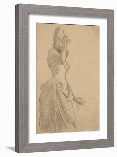 Woman with Binoculars, C.1888 (Black Chalk on Tinted Laid Paper)-Gustav Klimt-Framed Giclee Print