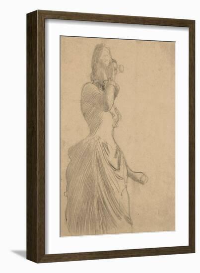 Woman with Binoculars, C.1888 (Black Chalk on Tinted Laid Paper)-Gustav Klimt-Framed Giclee Print