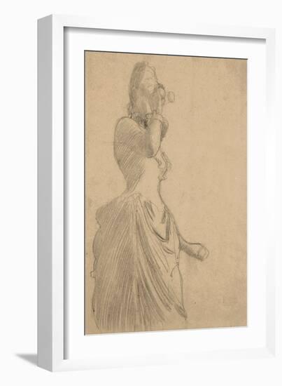 Woman with Binoculars, C.1888 (Black Chalk on Tinted Laid Paper)-Gustav Klimt-Framed Giclee Print