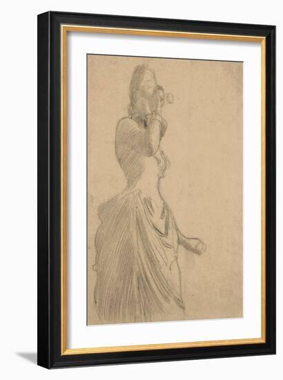 Woman with Binoculars, C.1888 (Black Chalk on Tinted Laid Paper)-Gustav Klimt-Framed Giclee Print