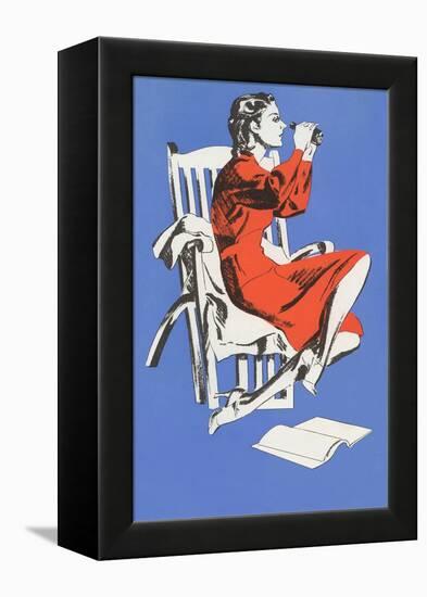 Woman with Binoculars-null-Framed Stretched Canvas