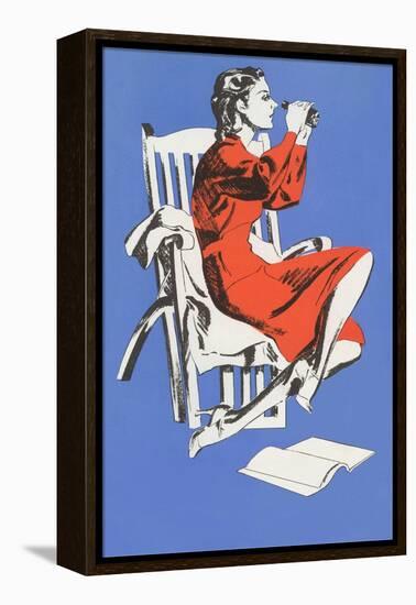 Woman with Binoculars-null-Framed Stretched Canvas