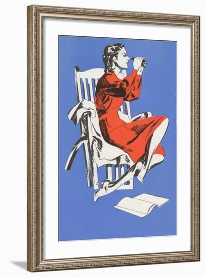 Woman with Binoculars-null-Framed Art Print