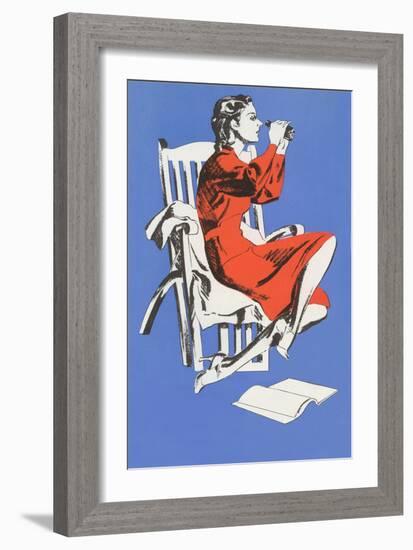 Woman with Binoculars-null-Framed Art Print