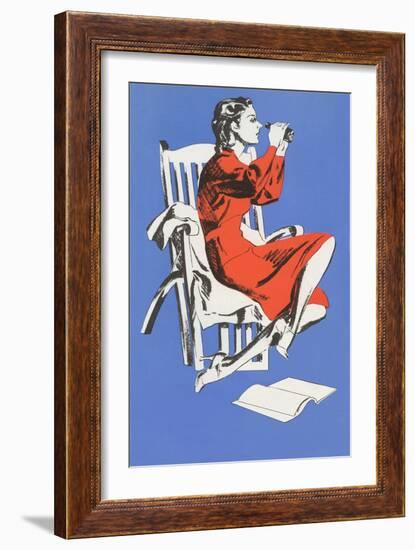 Woman with Binoculars-null-Framed Art Print