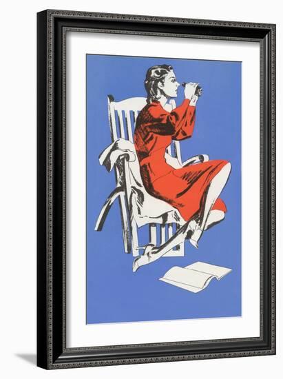 Woman with Binoculars-null-Framed Art Print