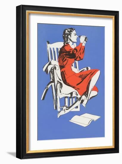 Woman with Binoculars-null-Framed Art Print