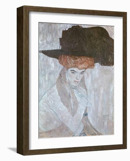 Woman with Black Feather Hat, 1910-Gustav Klimt-Framed Giclee Print