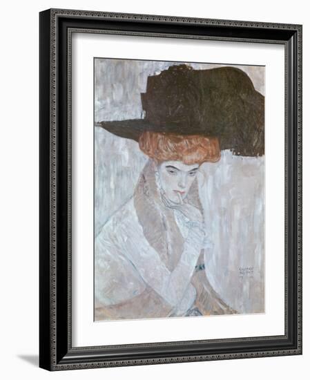 Woman with Black Feather Hat, 1910-Gustav Klimt-Framed Giclee Print