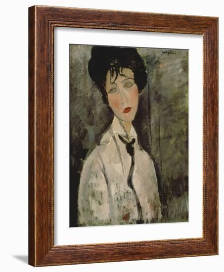 Woman with Black Tie, 1917-Amedeo Modigliani-Framed Giclee Print