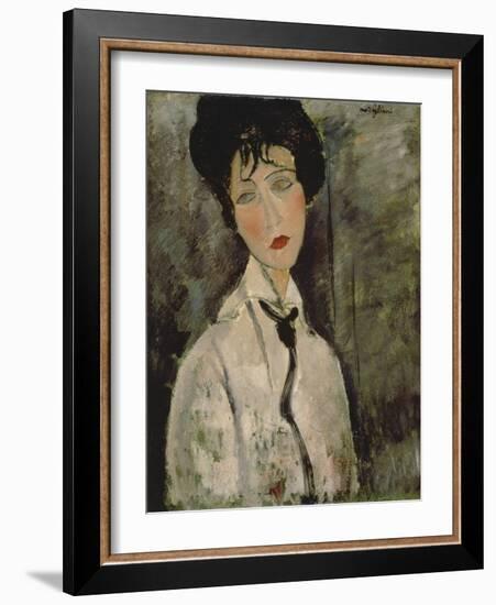 Woman with Black Tie, 1917-Amedeo Modigliani-Framed Giclee Print