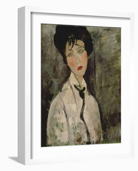 Woman with Black Tie, 1917-Amedeo Modigliani-Framed Giclee Print