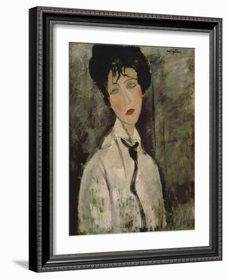 Woman with Black Tie, 1917-Amedeo Modigliani-Framed Giclee Print