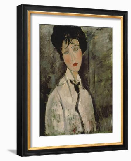 Woman with Black Tie, 1917-Amedeo Modigliani-Framed Giclee Print