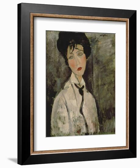 Woman with Black Tie, 1917-Amedeo Modigliani-Framed Giclee Print