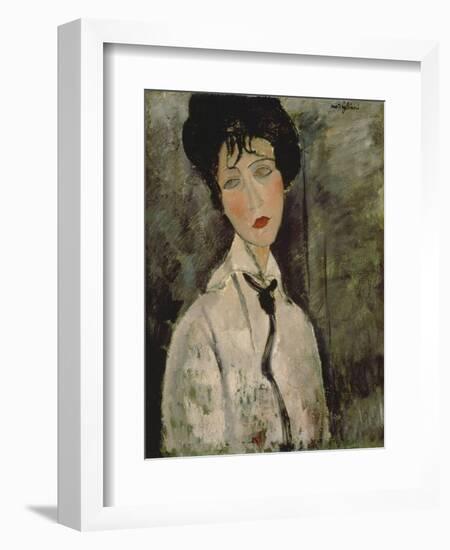 Woman with Black Tie, 1917-Amedeo Modigliani-Framed Giclee Print