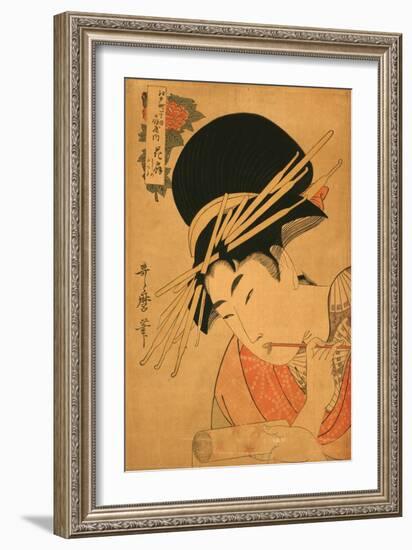 Woman with Brush and Scroll-null-Framed Art Print