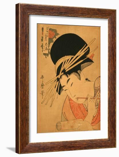 Woman with Brush and Scroll-null-Framed Art Print