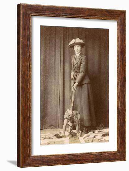 Woman with Bulldog on British Flag-null-Framed Photographic Print