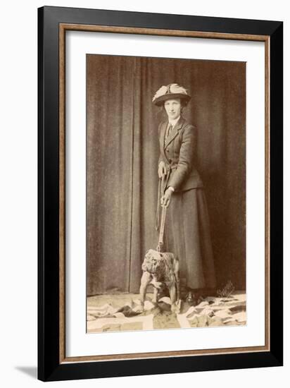 Woman with Bulldog on British Flag-null-Framed Photographic Print