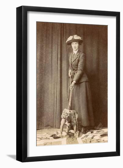 Woman with Bulldog on British Flag-null-Framed Photographic Print