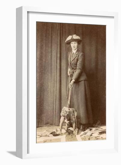 Woman with Bulldog on British Flag-null-Framed Photographic Print