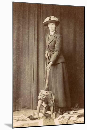 Woman with Bulldog on British Flag-null-Mounted Photographic Print