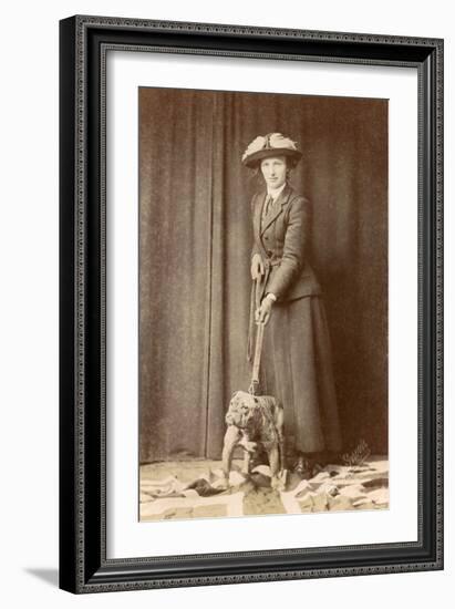 Woman with Bulldog on British Flag-null-Framed Photographic Print