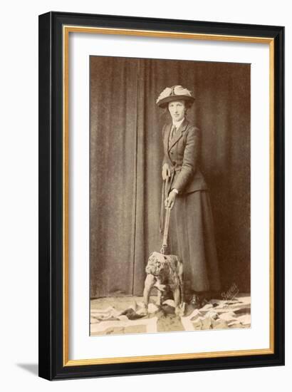 Woman with Bulldog on British Flag-null-Framed Photographic Print