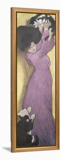 Woman with Cats (Pastel)-Janos Vaszary-Framed Premier Image Canvas