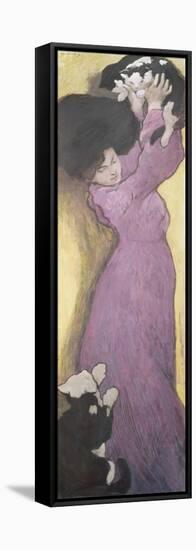 Woman with Cats (Pastel)-Janos Vaszary-Framed Premier Image Canvas