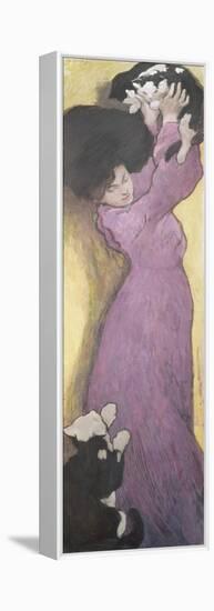 Woman with Cats (Pastel)-Janos Vaszary-Framed Premier Image Canvas