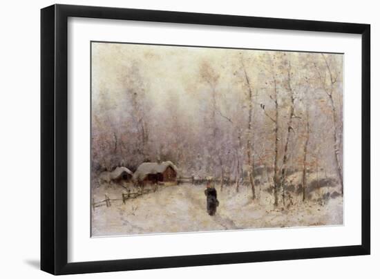 Woman with Child in Winter Landscape-Frithjof Smith-Hald-Framed Giclee Print