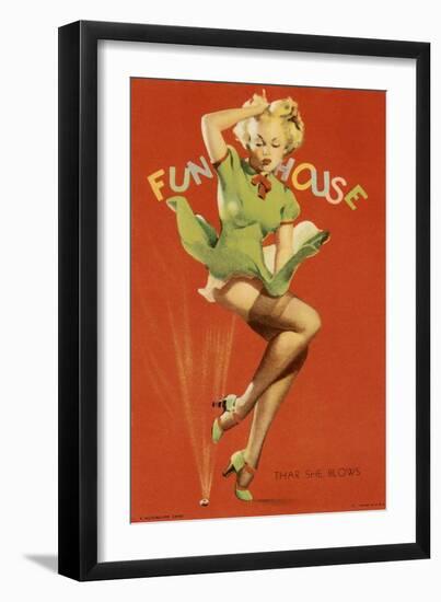 Woman with Dress Blowing in Blast of Air-null-Framed Giclee Print
