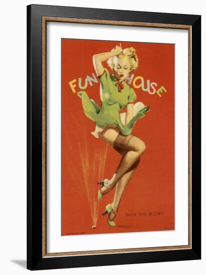 Woman with Dress Blowing in Blast of Air-null-Framed Giclee Print