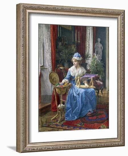 Woman with Embroidery Frame-Tobias Stranover-Framed Giclee Print