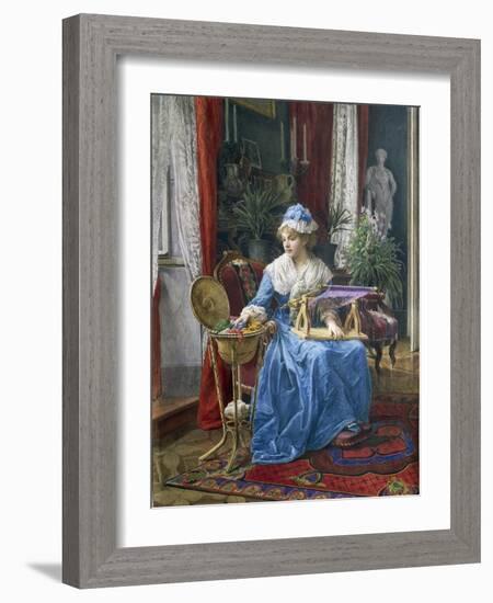 Woman with Embroidery Frame-Tobias Stranover-Framed Giclee Print