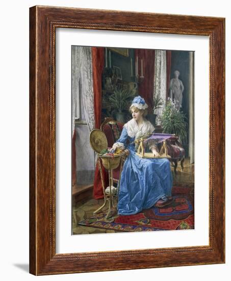 Woman with Embroidery Frame-Tobias Stranover-Framed Giclee Print