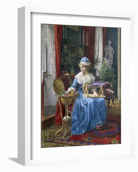 Woman with Embroidery Frame-Tobias Stranover-Framed Giclee Print