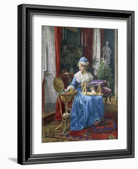 Woman with Embroidery Frame-Tobias Stranover-Framed Giclee Print