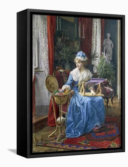 Woman with Embroidery Frame-Tobias Stranover-Framed Premier Image Canvas