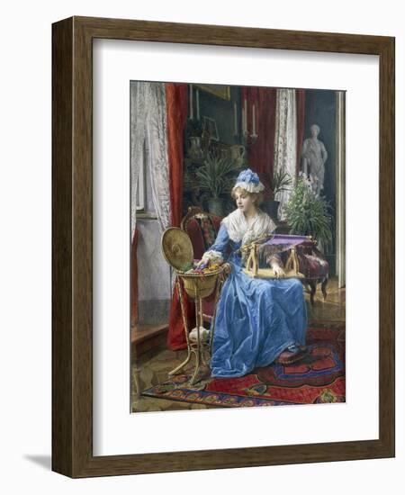 Woman with Embroidery Frame-Tobias Stranover-Framed Giclee Print