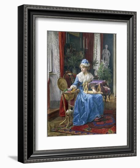 Woman with Embroidery Frame-Tobias Stranover-Framed Giclee Print