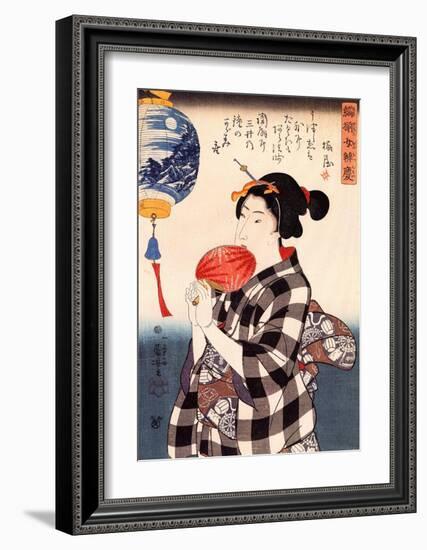 Woman with Fan, c 1800's-Utagawa Kuniyosh-Framed Art Print