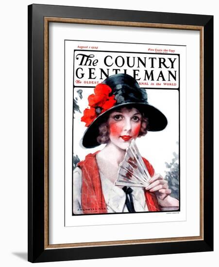 "Woman with Fan," Country Gentleman Cover, August 1, 1925-J. Knowles Hare-Framed Giclee Print